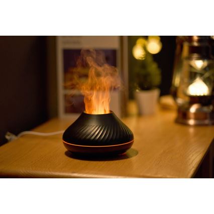 LED RGB Аромадифузор з імітацією полум'я LED/6,5W/5V 130 мл чорний
