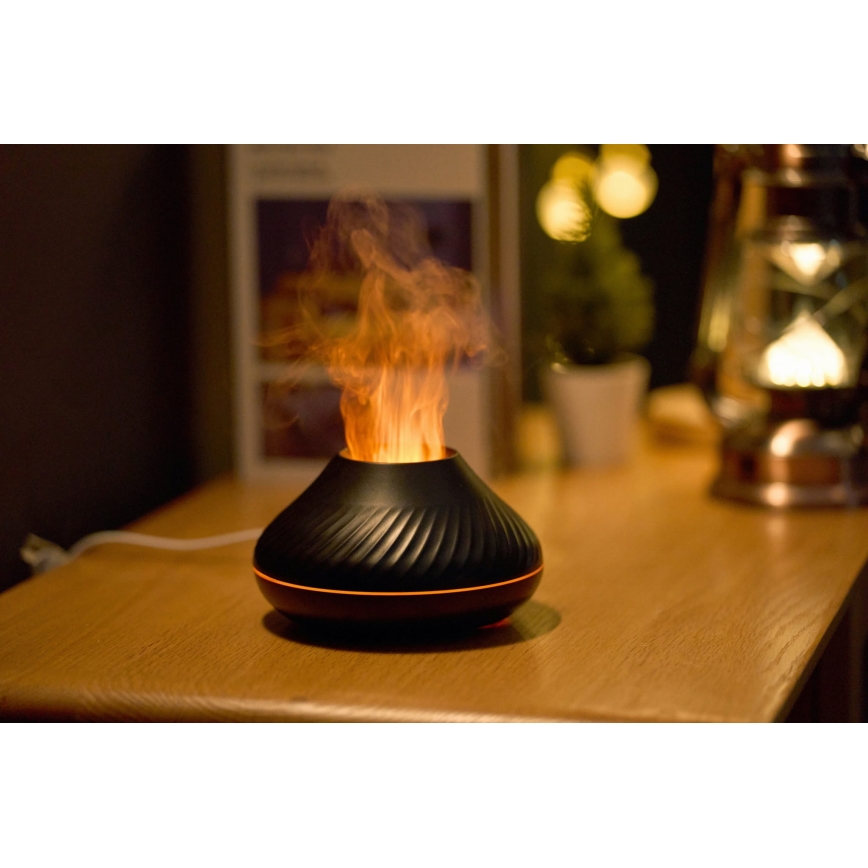 LED RGB Аромадифузор з імітацією полум'я LED/6,5W/5V 130 мл чорний