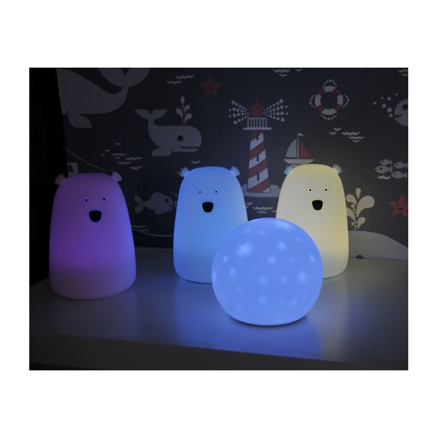 Світлодіодна RGB дитяча сенсорна лампа BEAR LED/0,8W/5V біла + USB