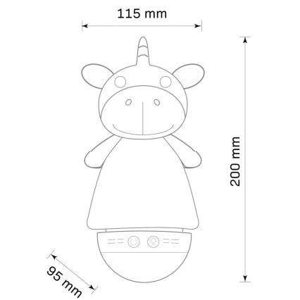LED RGB Дитячий нічник з мелодією 3xAAA/5V єдиноріг