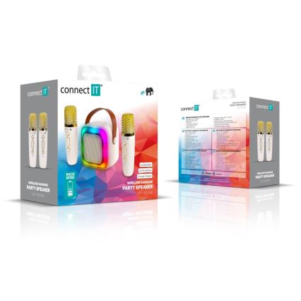 CONNECT IT CSP-1010-BG - LED RGB колонка з бездротовими мікрофонами 2Mic 5W/1200 mAh + 2x 400 mAh кремова/золота