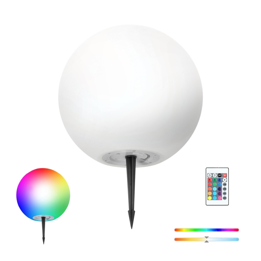 LED RGB Лампа на сонячній батареї з регулюванням яскравості GARDEN BALL LED/5W/3,7V 3000K IP54 діаметр 40 см + пульт дистанційного керування