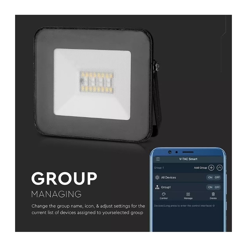 LED RGB Прожектор LED/20W/230V IP65 чорний