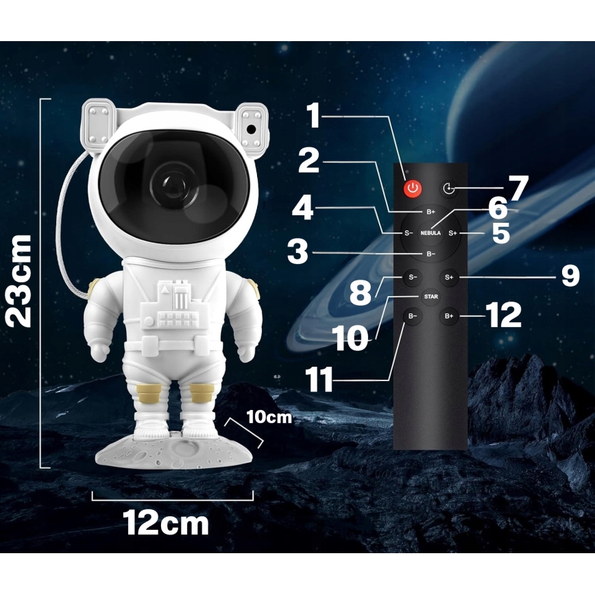 LED RGB Проєктор LED/5W/5V астронавт + пульт дистанційного керування