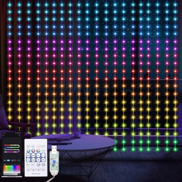 LED RGB Різдвяна гірлянда-штора з регулюванням яскравості WIZARD 400xLED/USB 2x2 м + пульт дистанційного керування
