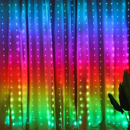 LED RGB Різдвяна гірлянда-штора з регулюванням яскравості WIZARD 400xLED/USB 2x2 м + пульт дистанційного керування