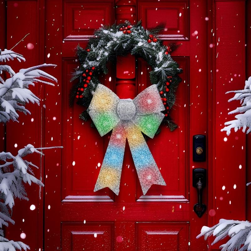 LED RGB Різдвяна прикраса 11xLED/3xLR44 40x30 см срібний бантик