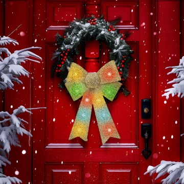 LED RGB Рождественское украшение 11xLED/3xLR44 40x30 cm золотой бант