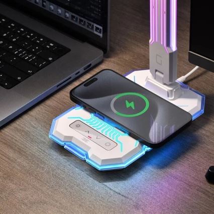 LED RGB Сенсорна настільна акумуляторна лампа з регулюванням яскравості з бездротовою зарядкою LED/7,5W/5V 2700-5300K білий
