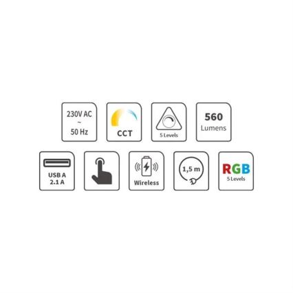 LED RGB Сенсорна настільна акумуляторна лампа з регулюванням яскравості з бездротовою зарядкою LED/7,5W/5V 2700-5300K білий