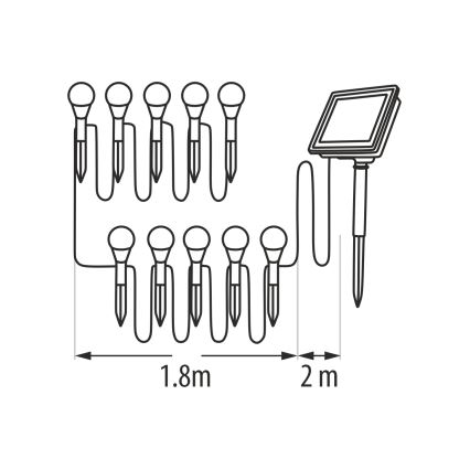 LED RGB сонячний світильник 10xLED/1,2V 300 mAh IP44 чорний
