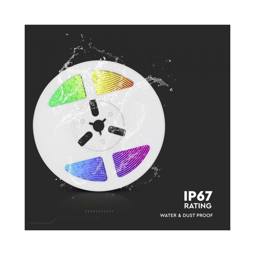 LED RGB стрічка з регулюванням яскравості на сонячній батареї LED/1,2W/3,7V IP67 5 м + пульт дистанційного керування