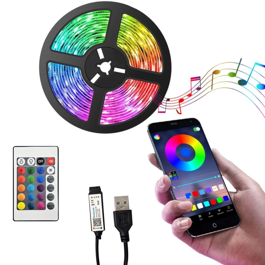 LED RGB Стрічка з регулюванням яскравості LED/6W/5V USB 2 м + пульт дистанційного керування