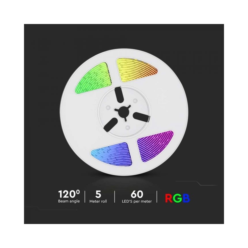 LED RGB стрічка з регулюванням яскравості на сонячній батареї LED/1,2W/3,7V IP67 5 м + пульт дистанційного керування