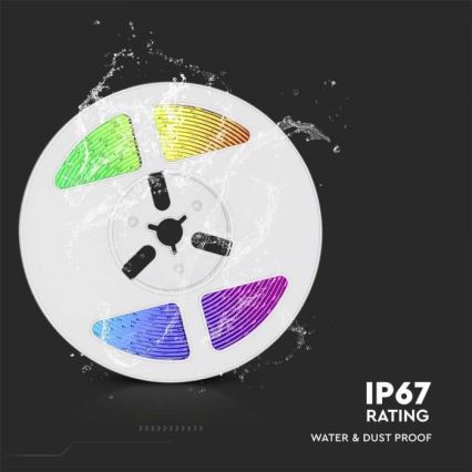 LED RGB стрічка з регулюванням яскравості на сонячній батареї LED/1,2W/3,7V IP67 5 м + пульт дистанційного керування
