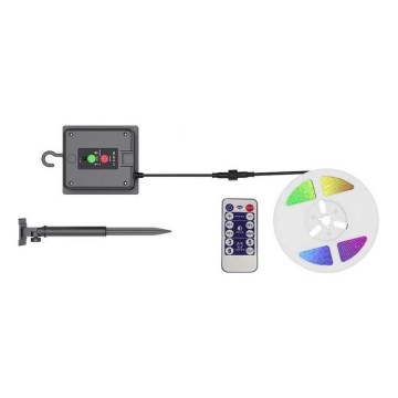 LED RGB стрічка з регулюванням яскравості на сонячній батареї LED/1,2W/3,7V IP67 5 м + пульт дистанційного керування