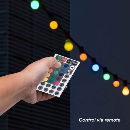 LED RGB Вулична гірлянда STRING 13 м 15xLED/0,5W/230V IP44 + пульт дистанційного керування