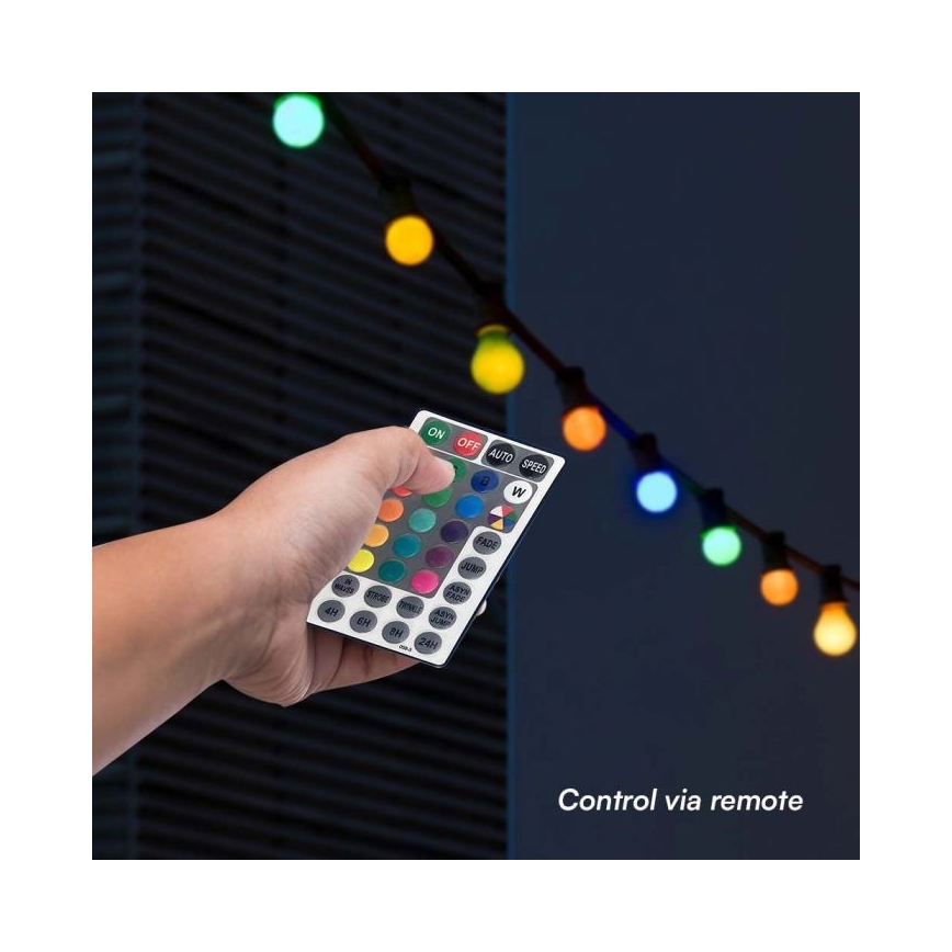 LED RGB Вулична гірлянда STRING 13 м 15xLED/0,5W/230V IP44 + пульт дистанційного керування