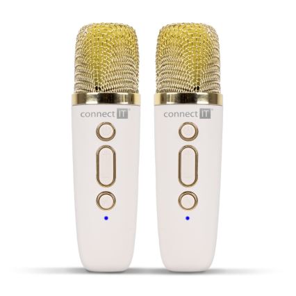 CONNECT IT CSP-1010-BG - LED RGB колонка с беспроводными микрофонами (2 шт.) 5W/1200 mAh + 2x 400 mAh кремовый/золотой