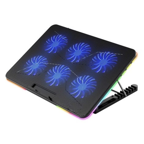 LED RGB Охолоджувальна підставка VARR для ноутбука 6x кулерів 2xUSB чорна