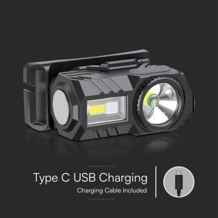 LED RGBW Акумуляторний налобний ліхтар з регулюванням яскравості USB LED/3W/5V IP43 190 лм 24 год. 750 mAh