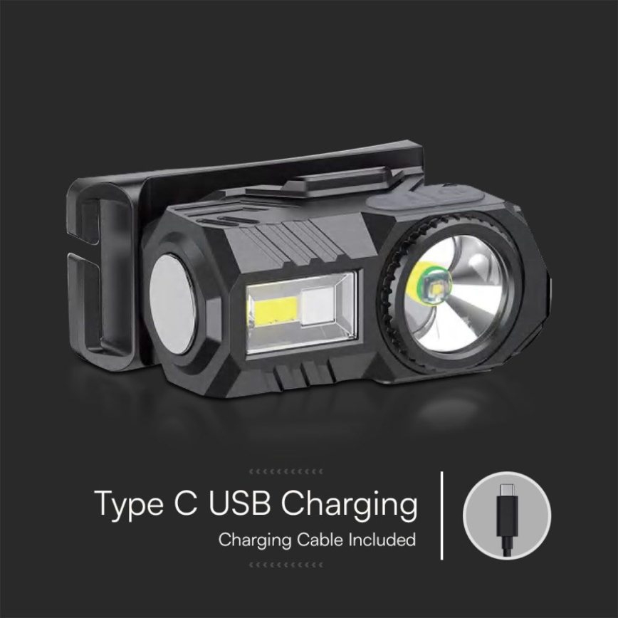 LED RGBW Акумуляторний налобний ліхтар з регулюванням яскравості USB LED/3W/5V IP43 190 лм 24 год. 750 mAh
