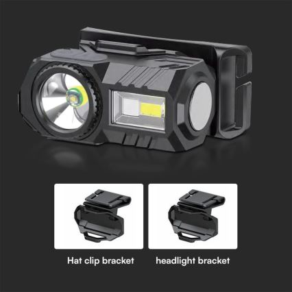 LED RGBW Акумуляторний налобний ліхтар з регулюванням яскравості USB LED/3W/5V IP43 190 лм 24 год. 750 mAh