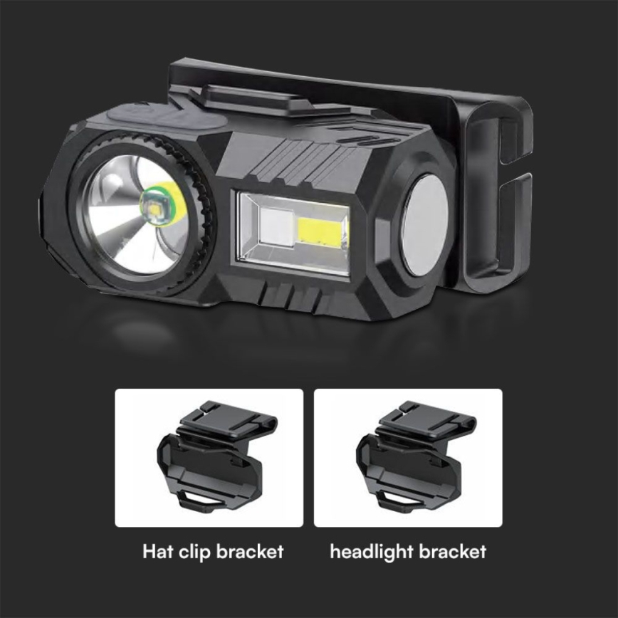 LED RGBW Акумуляторний налобний ліхтар з регулюванням яскравості USB LED/3W/5V IP43 190 лм 24 год. 750 mAh
