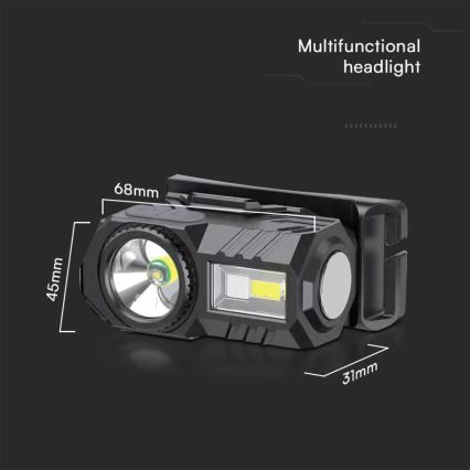 LED RGBW Акумуляторний налобний ліхтар з регулюванням яскравості USB LED/3W/5V IP43 190 лм 24 год. 750 mAh