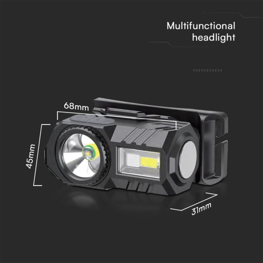 LED RGBW Акумуляторний налобний ліхтар з регулюванням яскравості USB LED/3W/5V IP43 190 лм 24 год. 750 mAh