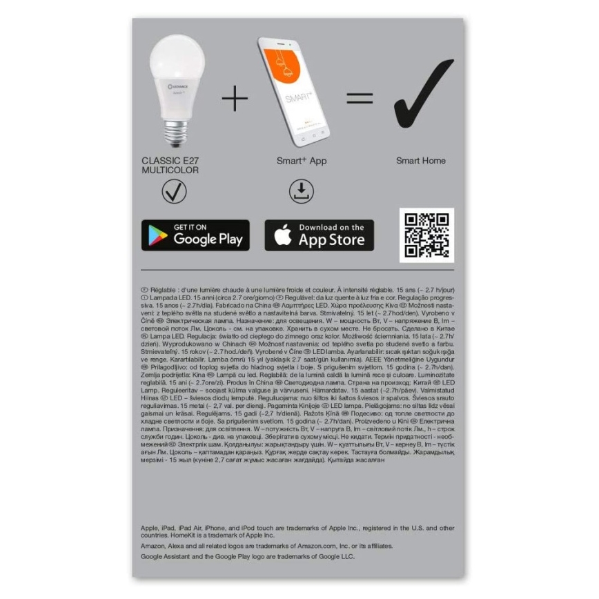 LED RGBW Димерна лампочка SMART+ E27/9W/230V 2700K-6500K Wi-Fi - Ledvance