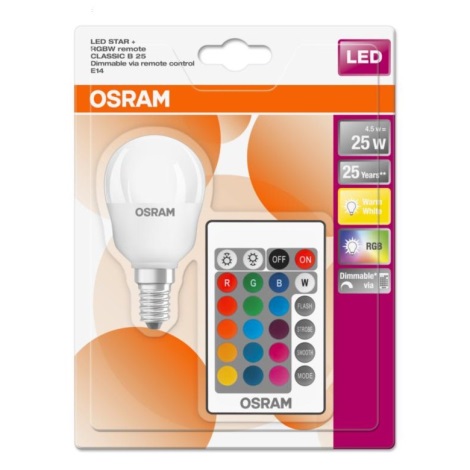 LED RGBW Димерна лампочка STAR E14/4,5W/230V 2700K + ДУ - Osram