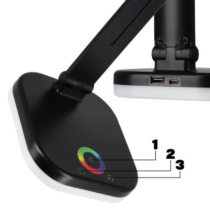 LED RGBW диммируемая настольная лампа с беспроводной зарядкой LED/7W/5V USB чёрная