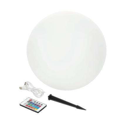 LED RGBW Диммируемая солнечная лампа GARDEN BALL LED/5 Вт/3,7 В 3000K IP54 2200 mAh диаметр 30 см + пульт дистанционного управления