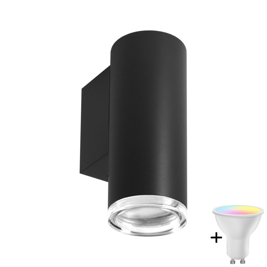 LED RGBW диммируемый настенный светильник для ванной TURYN 1xGU10/4,8W/230V 3000K IP44 черный + пульт дистанционного управления