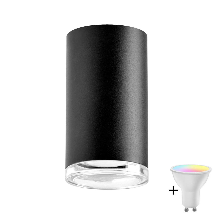 LED RGBW диммируемый точечный светильник для ванной TURYN 1xGU10/4,8W/230V 3000K IP44 černá + пульт дистанционного управления
