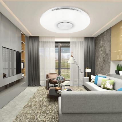 LED RGBW стельовий світильник з регулюванням яскравості, з вбудованим динаміком LED/60W/230V 3000-6000K діаметр 40 см білий + пульт дистанційного керування