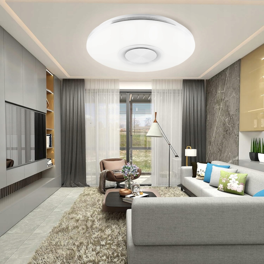 LED RGBW стельовий світильник з регулюванням яскравості, з вбудованим динаміком LED/60W/230V 3000-6000K діаметр 40 см білий + пульт дистанційного керування