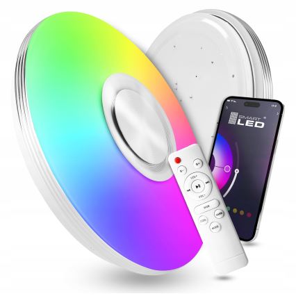 LED RGBW стельовий світильник з регулюванням яскравості, з вбудованим динаміком LED/60W/230V 3000-6000K діаметр 40 см білий + пульт дистанційного керування
