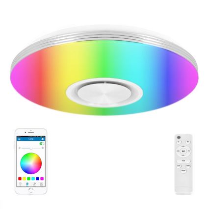 LED RGBW стельовий світильник з регулюванням яскравості, з вбудованим динаміком LED/60W/230V 3000-6000K діаметр 40 см білий + пульт дистанційного керування