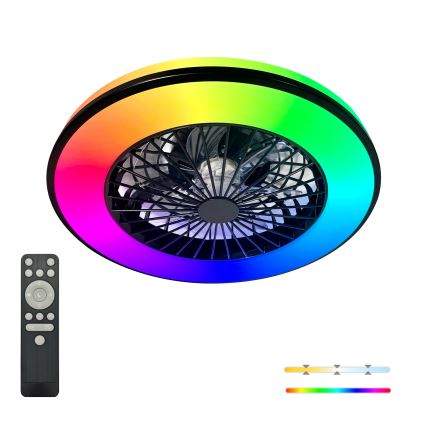 LED RGBW Стельовий світильник із вентилятором з регулюванням яскравості VENTELUX LED/48W/230V 3000/4000/6500K діам. 48,5 см чорний + дистанційне керування