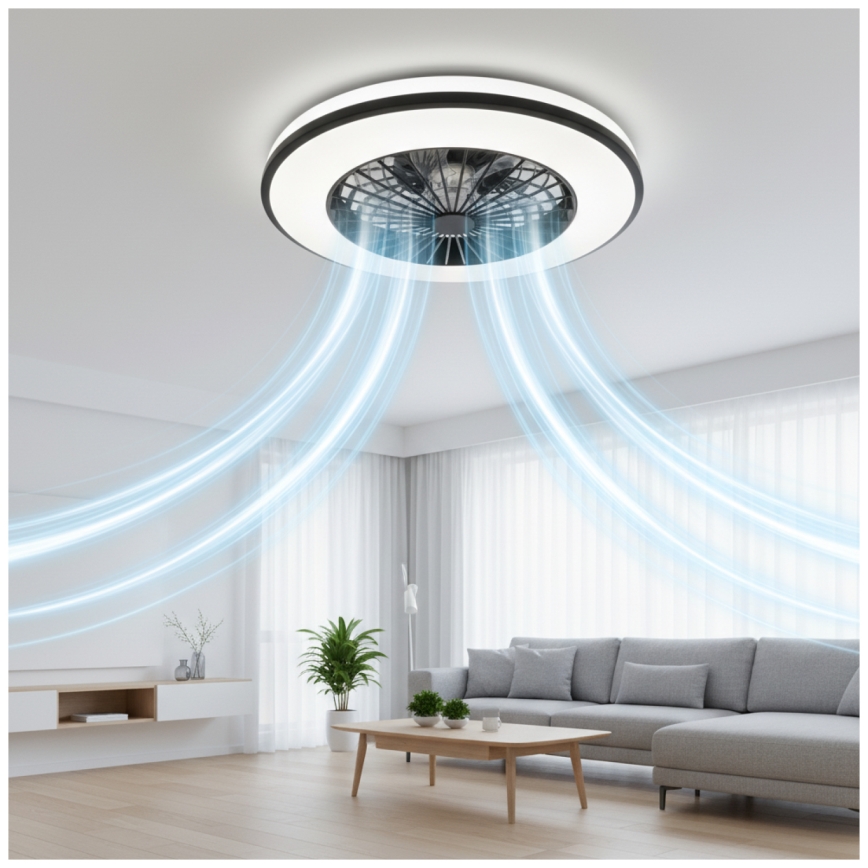 LED RGBW Стельовий світильник із вентилятором з регулюванням яскравості VENTELUX LED/48W/230V 3000/4000/6500K діам. 48,5 см чорний + дистанційне керування