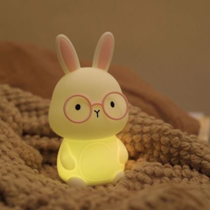 LED RGBW Дитяча сенсорна лампа з регулюванням яскравості FLORKA LED/1W/5V USB 1200 mAh зайчик білий/рожевий