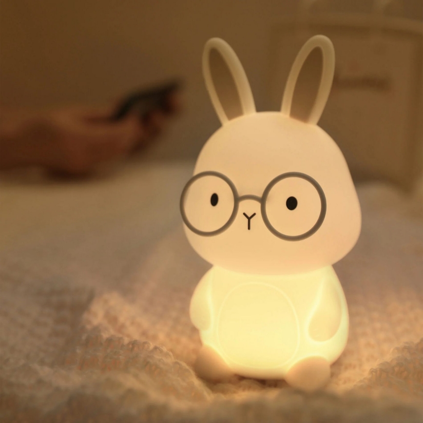 LED RGBW Дитяча сенсорна лампа з регулюванням яскравості FLORKA LED/1W/5V USB 1200 mAh зайчик білий/сірий