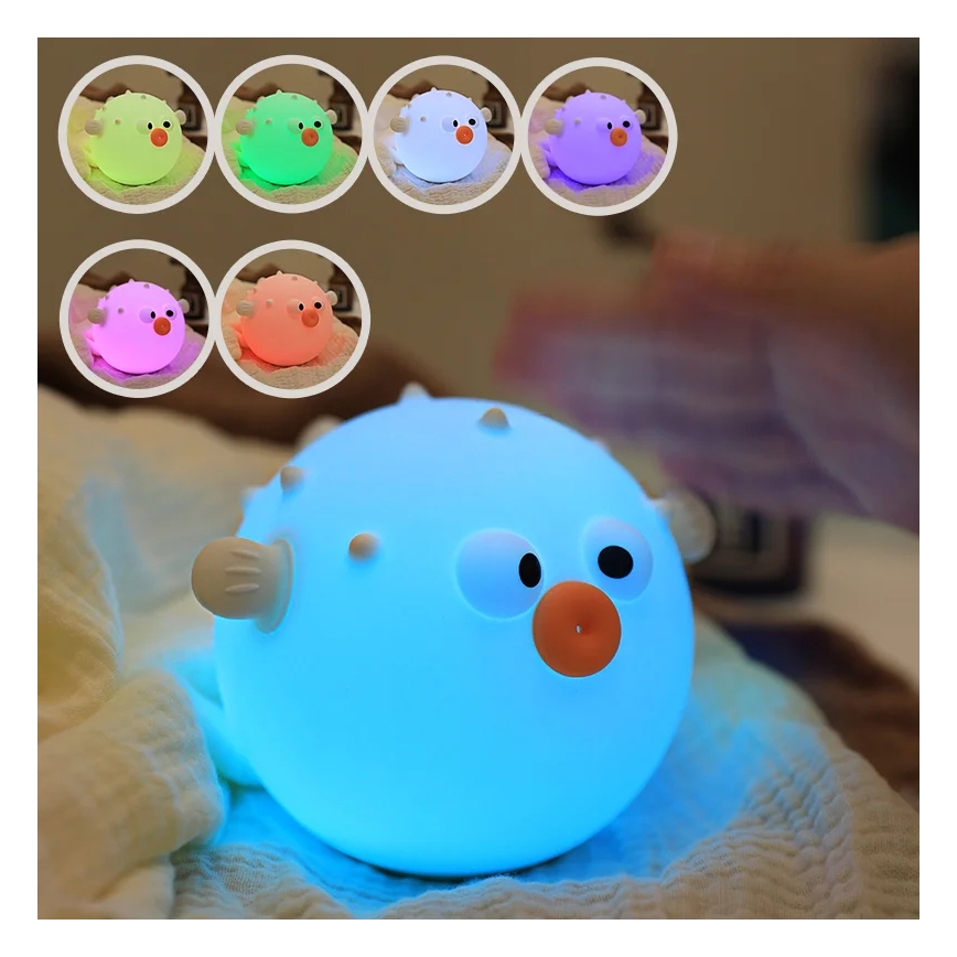 LED RGBW Дитяча сенсорна лампа з регулюванням яскравості HELI LED/1W/5V USB 1200 mAh рибка синій