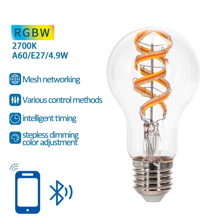 Світлодіодна RGBW лампочка з регулюванням яскравості FILAMENT MESH Smart A60 E27/4,9W/230V 2700K - Aigostar