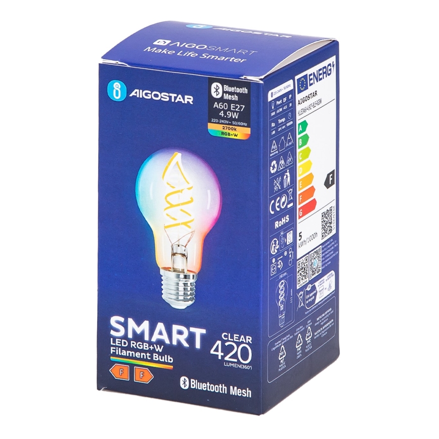 Світлодіодна RGBW лампочка з регулюванням яскравості FILAMENT MESH Smart A60 E27/4,9W/230V 2700K - Aigostar
