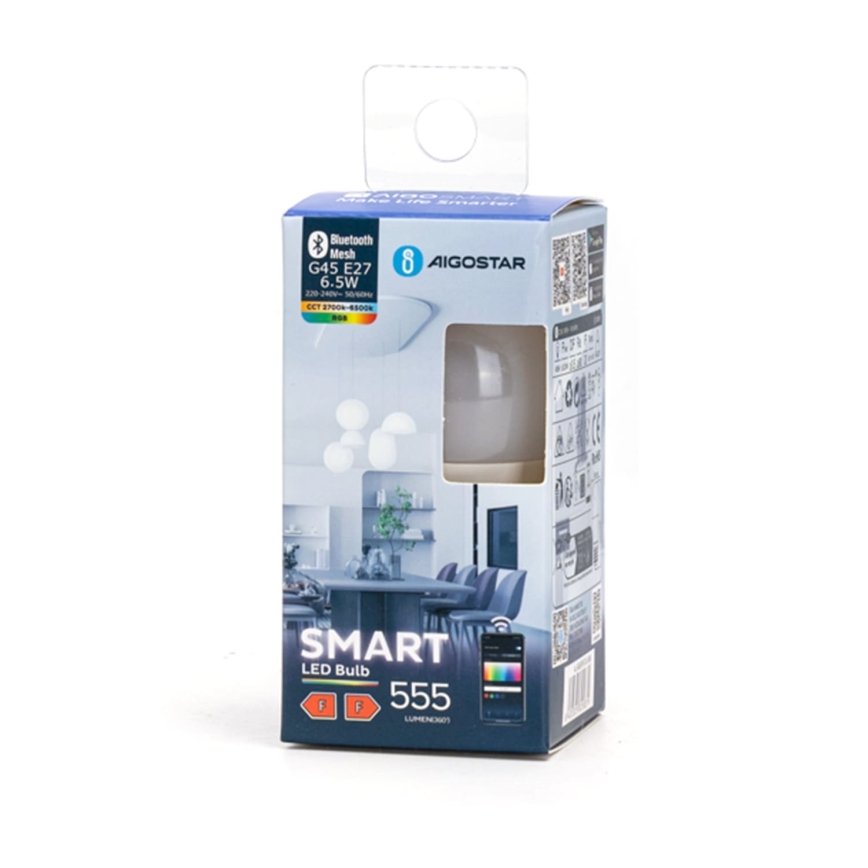 Світлодіодна RGBW лампочка з регулюванням яскравості G45 E27/6,5W/230V 2700-6500K - Aigostar