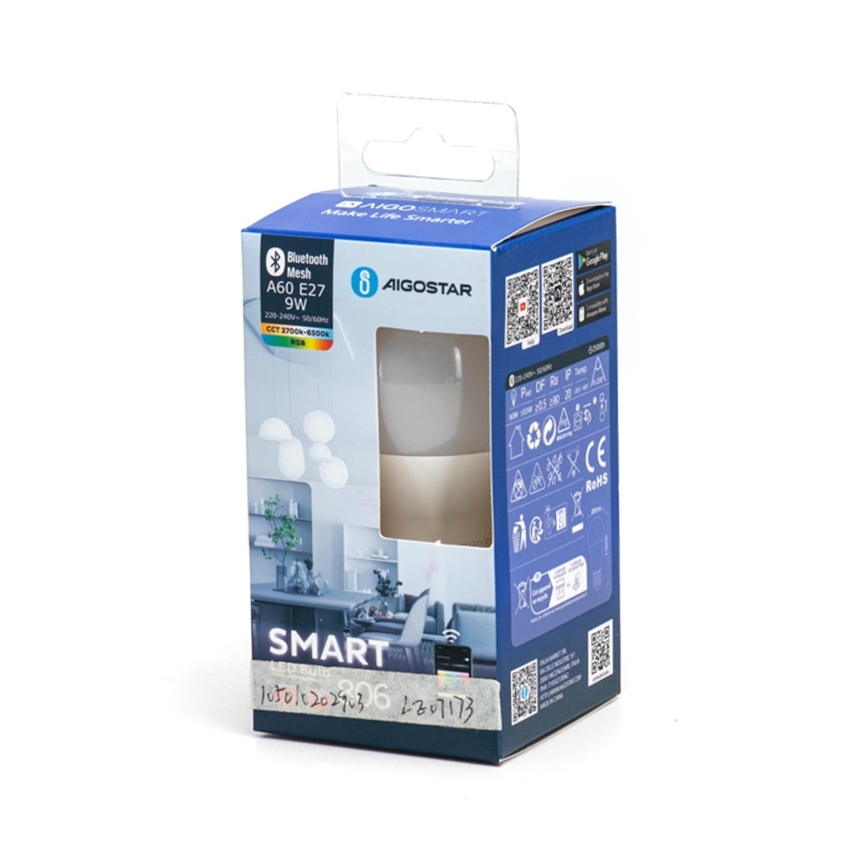 Світлодіодна RGBW лампочка з регулюванням яскравості MESH Smart A60 E27/9W/230V 2700-6500K - Aigostar