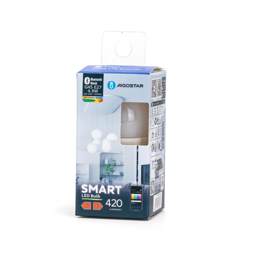 Світлодіодна RGBW лампочка з регулюванням яскравості MESH Smart G45 E27/4,9W/230V 2700-6500K - Aigostar
